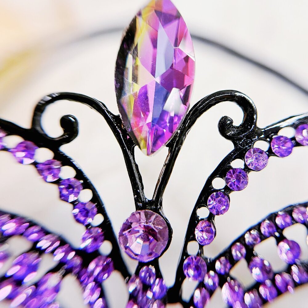 Purple Crystal Masquerade Mask - Elegant Women's Accessory - Picture 8 of 9